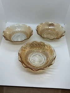 3 Vintage Indiana Iridescent Carnival Glass Small BOWLS Scallop Wave Edge 6.5" - Picture 1 of 5
