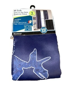 Glow in the Dark Window Panel Blue Dinosaur Curtain 38" X 84" Your Zone - Picture 1 of 1