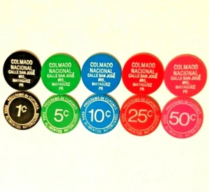 SET 5 COLMADO NACIONAL Ficha Cupones MAYAGUEZ FOOD STAMP Token PUERTO RICO - Picture 1 of 6