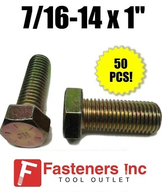 BRIGHTON BEST (Qty 50) 7/16-14 x 1" Hex Bolt Zinc Plated Grade 8 Cap Screw Full Thread