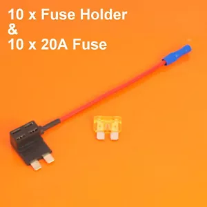 High Quality 10 x 12V Add A Circuit Piggy Back Fuse Holder Standard Blade 20 Amp - Picture 1 of 4