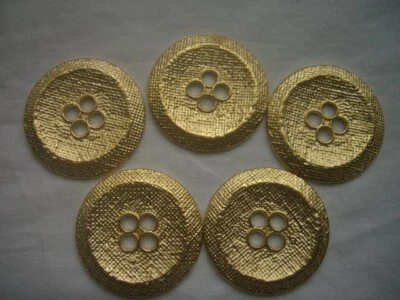 SHINY GOLD  TEXTURED EFFECT METAL 4 HOLE  COAT / JACKET  BUTTONS X 5   FREE P&P - Image 1 of 3