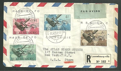 1950 Registered Letter Air Mail Postal Cover Posted from Luxembourg to NYC - Image 1 of 2