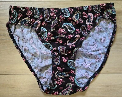 Vintage Victoria's Secret Black Paisley 100% Cotton High-Leg Bikini Panties M - Image 1 of 3