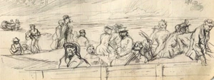 Vintage Tusche Original Zeichnung Familie Figuren Skizzen, Lebensszenen Kunstwerk - Bild 1 von 8