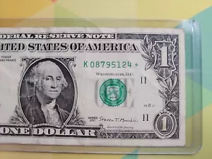Billete de un dólar Star Note Dallas Texas K Block Series 2017 - Imagen 1 de 3