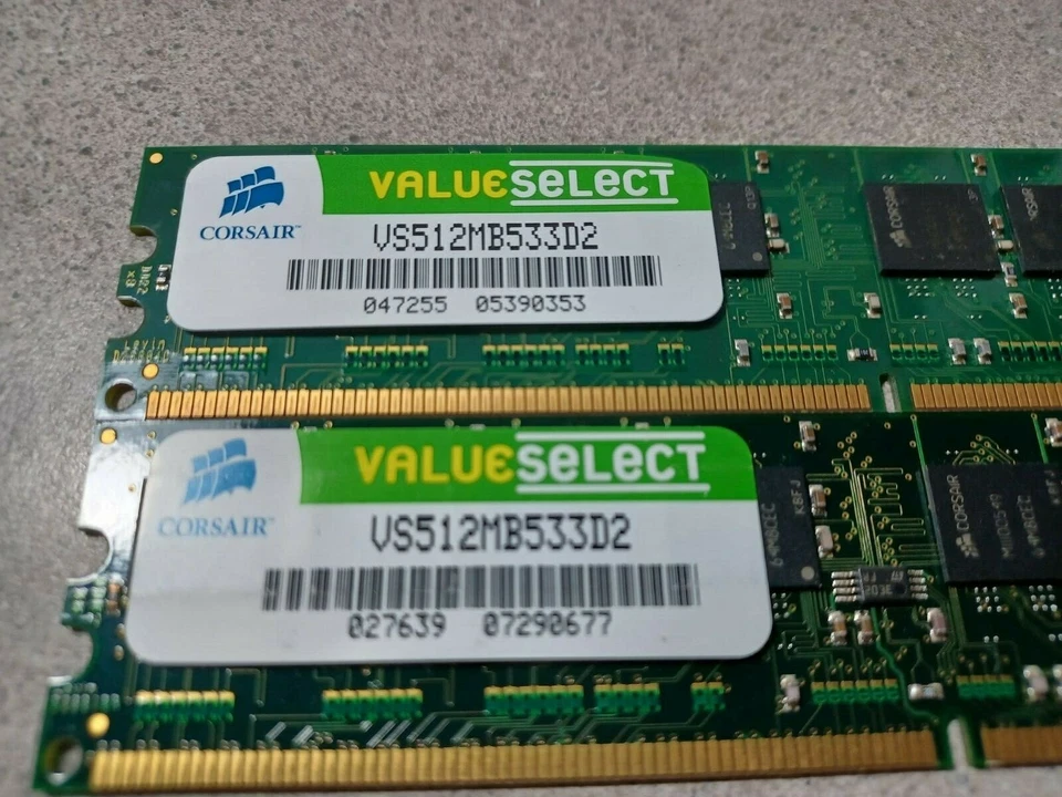 NOS 2 Corsair Value Select DDR2 PC-4200 512MB(1GB) Model#VS512MB533D2 - Image 1 of 2