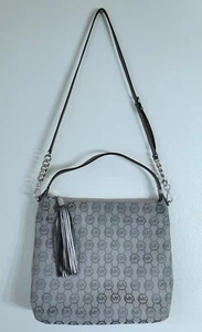 MICHAEL KORS Bedford LG Shoulder Crossbody Monogram Bag Purse Handbag Tote Grey - Picture 1 of 12