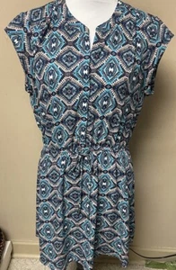 Black Rainn Blue Tribal Print Dress Size L - Picture 1 of 10