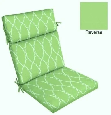 Outdoor Dining Chair Cushion ~ Elegant Trellis Green White ~ 21 x 44 x 4.25 NEW - Image 1 of 4