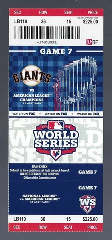 2012 WORLD SERIES DETROIT TIGERS @ SF GIANTS FULL UNUSED BASEBALL TICKET GAME #7 Cover