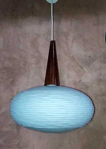 Suspension par Louis Kalff Pour Philips Lustre Scandinave 1960's teck et opaline - Photo 1/8