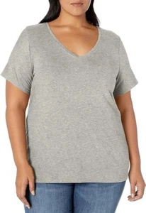 Amazon Essentials - Women's Short-Sleeve V-Neck T-Shirt - Light Grey Heather - Picture 1 of 4