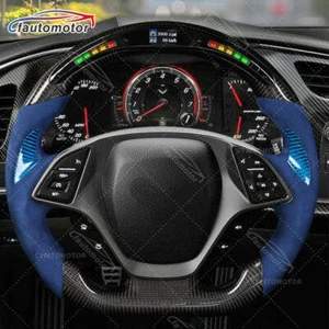 Real Carbon Fiber Alcantara Steering Wheel Fit Chevrolet Corvette C7 2014-2017 - Picture 1 of 6