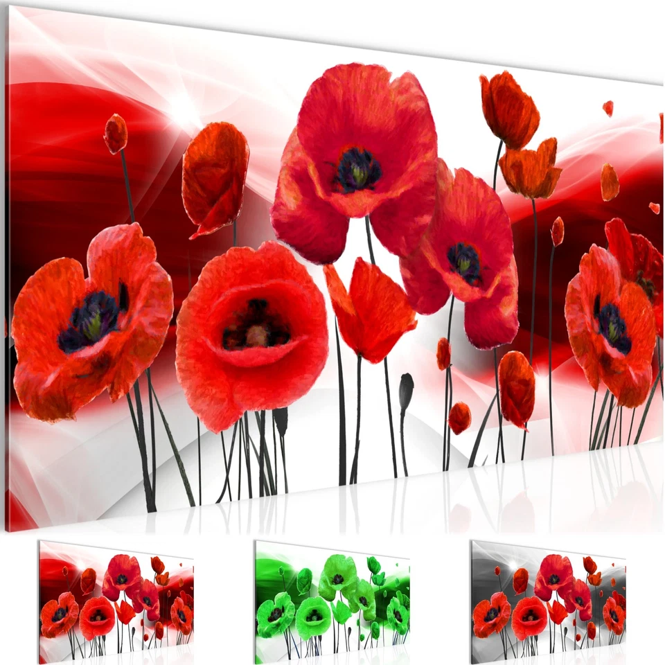 Wandbild Blumen Mohnblumen Bild XXL Bilder 100x40 cm schwarz weiß grün rot - Bild 1 von 1