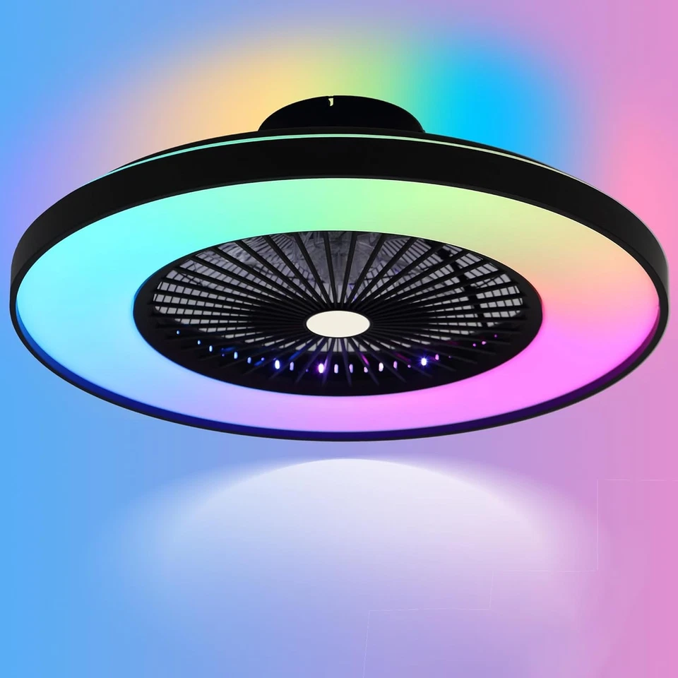 24"/ 20" Smart RGB Ceiling Fan Flush Mount Bladeless Ceiling Fan Dimmable LED - Image 1 of 1