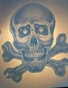 TOTENKOPF & GEKREUZTE KNOCHEN VINTAGE 70er GLITZER BÜGELBILD TRANSFER B-1 - Bild 1 von 2