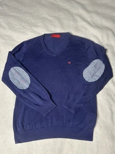 Carolina Herrera Pullover Herren Small Pulli Leinen Baumwolle Ellenbogen Patch V-Ausschnitt B7 - Bild 1 von 9