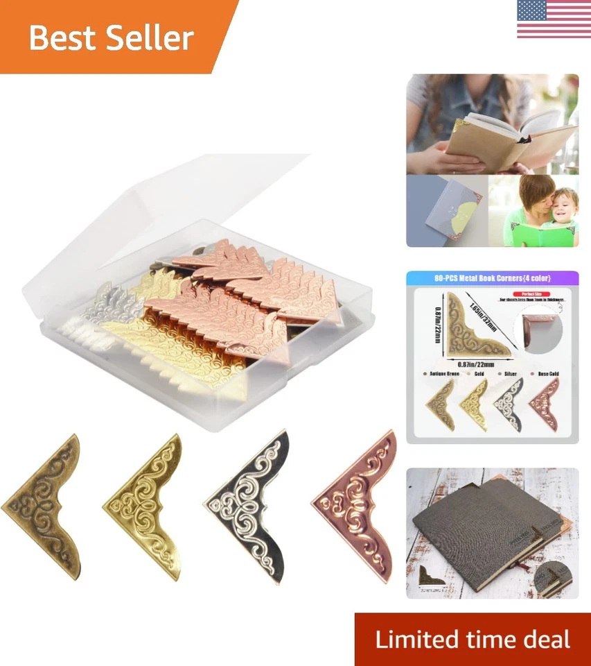 Juego de esquinas de libros de metal de 80 piezas - Elegantes protectores para álbumes de recortes y álbumes Foto 1 de 4