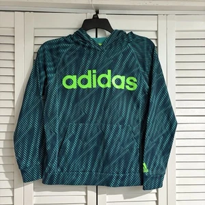 Adidas Hoodie Youth Boys Tech Fleece Green Neon Sz L (14/16) Pullover Sweatshirt - Picture 1 of 8