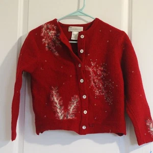 Vintage Y2K Susan Bristol rot Strickjacke Pullover bestickt cropped L Weihnachten - Bild 1 von 11
