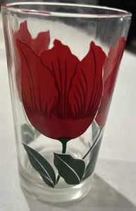 Boscul Peanut Butter Drinking Glass 5 Inches Tall Vintage Tulips - Picture 1 of 2