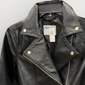 Old Navy Biker Kunstlederjacke mit Gürtel Neu mit Etikett Größe XS asymmetrisch - Bild 1 von 12