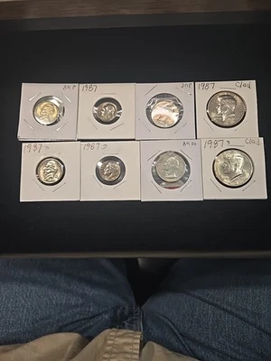 1987 P&D Coin Set (NO PENNIES) See Pics For Actual Coins. Some Still In Cello - Image 1 of 4