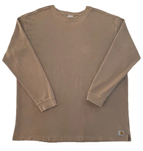 Vintage Carhartt Waffle Knit Shirt Men's 2XL Tan Long Sleeve Crew Neck Work VTG - Picture 1 of 6