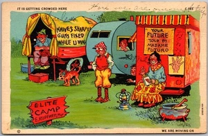 Postal de lino vintage cómic adivino Elite Camp años 50 - Imagen 1 de 2