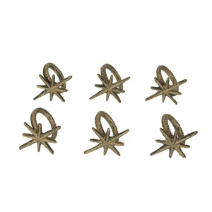 Set of 6 Gold Cast Iron Mid Century Modern Starburst Napkin Rings Dining Decor - Picture 1 of 6