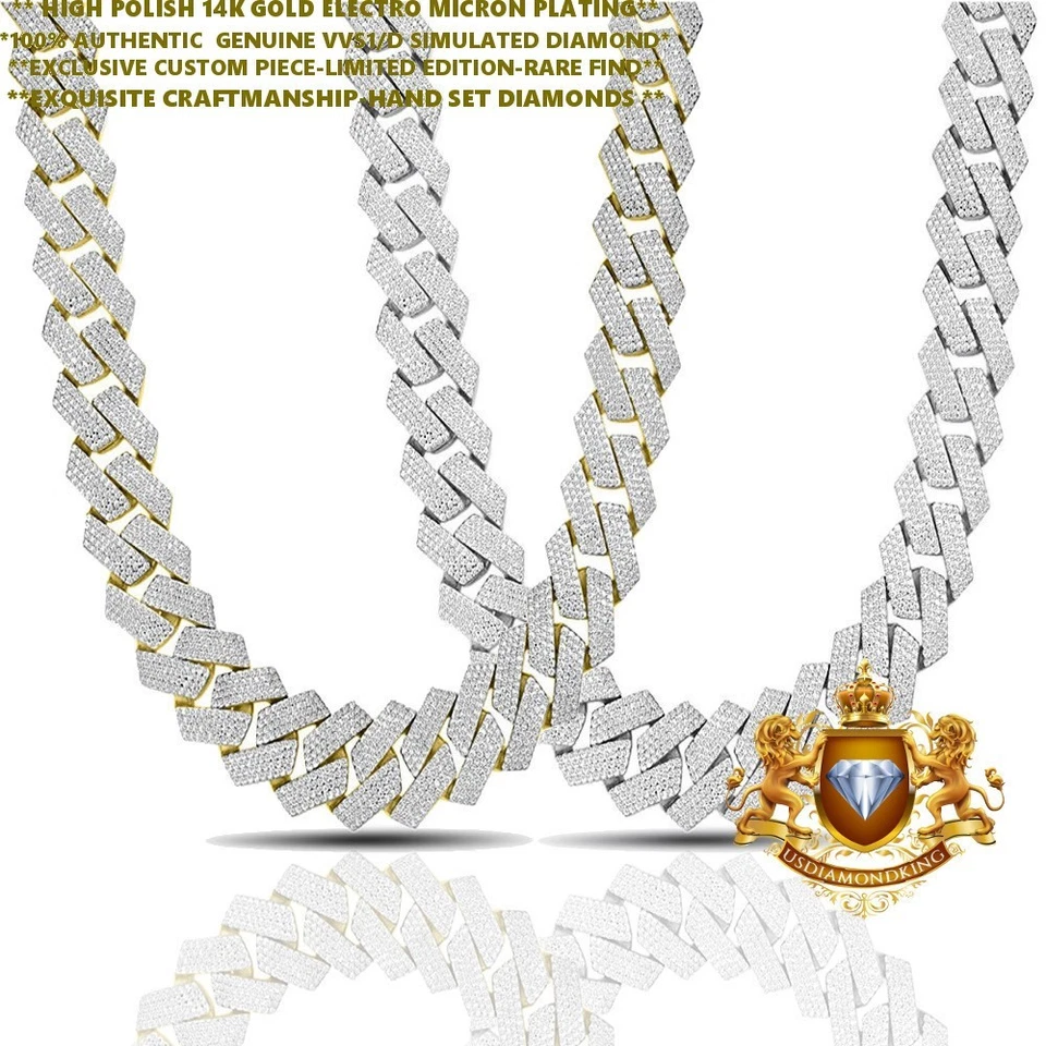 98+ граммов подлинный VVS1/D 24,45 карата 14K Miami кубинский ссылка цепочка без шеи 12 мм/22" - Изображение 1 из 3