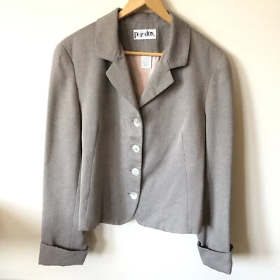 Blazer De Colección Paradox Tostado Con Botones Concha Forro Rosa Rubor Para Mujer Talla 14” Foto 1 de 4