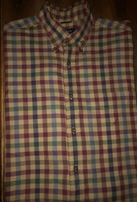 Camisa masculina Nautica Traveler sarja manga longa xadrez botão frontal média - Excelente estado usado - Imagem 1 de 2