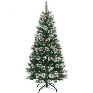 Costway Künstlicher Weihnachtsbaum roten Beeren und Kiefernzapfen 180cm CM22800