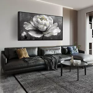 Floral Wall Art Black Framed Wall Paintings White Pictures Large Wall Decorat... - Picture 1 of 7