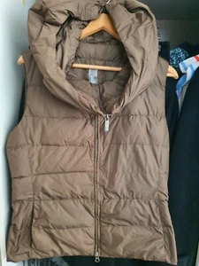 Add Goose Down Puffer Vest with hood Beige Tan Full Zip up Size 10 Pockets - Picture 1 of 10