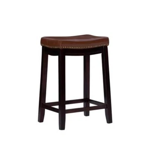 Linon Home Decor Counter Stool Dark Espresso w/ Padded Cognac Faux Leather Seat - Picture 1 of 6