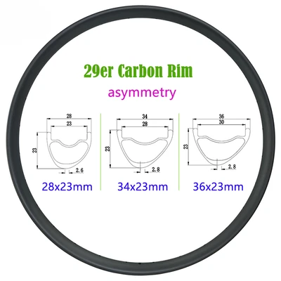 Llanta de bicicleta MTB de carbono 29er 23 mm de profundidad 28 34 36 mm de ancho bicicleta de grava sin cámara Foto 1 de 4