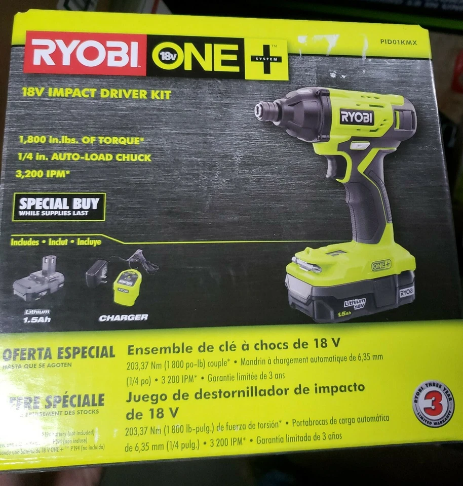 NEW Ryobi 18-Volt Cordless 1/4 in. Impact Driver Kit, (PIDO1KMX) - Image 1 of 1