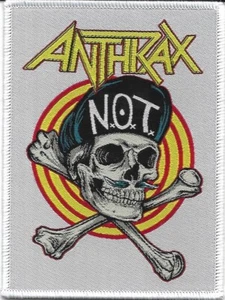 ANTHRAX-NOT MAN SKULL-WOVEN PATCH-WHITE BORDERS-THRASH METAL - Picture 1 of 1