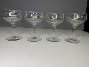 Set Of Four Coup Champagne Glasses Irredescent Vertical Optic / See Pics  - Picture 1 of 13