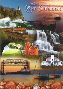 Cartolina Minnesota Lake Superior Multi-vista Duluth Lighthouses Bridge come nuova - Foto 1 di 1