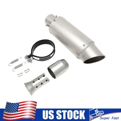 Silver 38-51mm Universal Fit Tail Exhaust System Muffler w/ Silencer For Honda  - Image 1 of 4