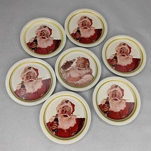 7 Vtg Coca Cola Santa Claus Metal Coasters - Christmas Coke Bottle Advertising - Picture 1 of 8