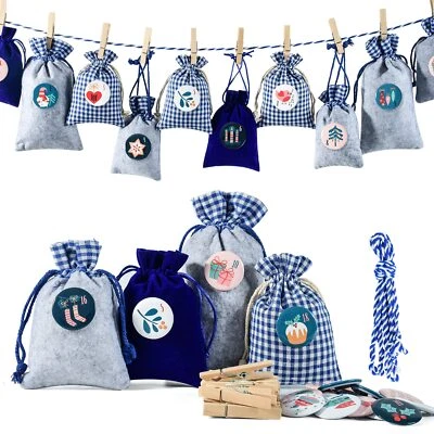 Adventskalender Stoffsäckchen zum Befüllen Weihnachtskalender Filzsäckchen zu... - Bild 1 von 4