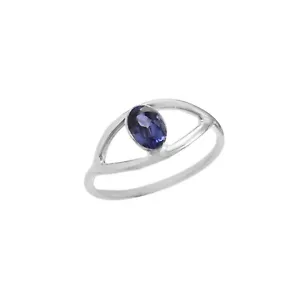 Anillo hecho a mano de plata de ley 925 ovalado zafiro azul color impecable regalo de boda - Imagen 1 de 5