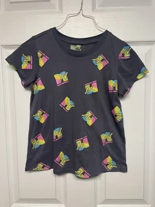 MTV Viacom Retro Girls Gray Rainbow Logo Shirt Size 10/12 - Picture 1 of 3