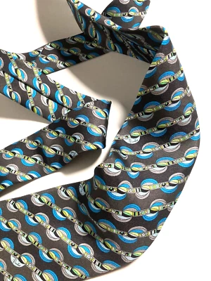 EMILIO PUCCI FIRENZE VINTAGE PATRÓN ARTÍSTICO CORBATA RAYAS PASTEL ITALIA NEGRO - Imagen 1 de 4