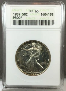 1939 50c PROOF Walking Liberty Half Dollar ~ ANACS PF65 ~ Old Soap Box Holder - Picture 1 of 4